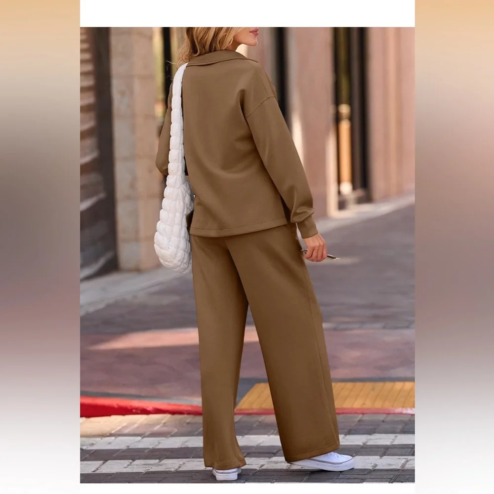 EVALESS Two Piece Women Lounge Set in Coffee 2X - Picture 5 of 16